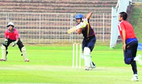 Players in action during a cricket match of the FC Mittal Cricket Trophy at Sector 16 in Chandigarh on Saturday