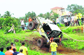 Service team help to pull out Kabir Waraich’s vehicle