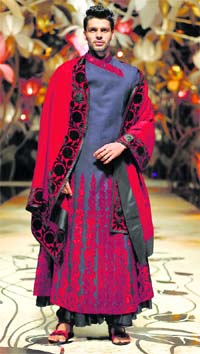 Rohit Bal used flower pendant lamps to present his collection at the India Bridal Fashion Week 2013