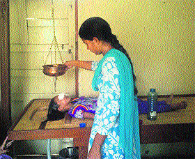 A patient at the Panchkarma centre near the Civil Hospital in Bathinda. 