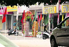 A parking area on Bathinda-Goniana Road encroached upon by a hotelier, which not only leads to parking chaos but also increases road accidents in Bathinda on Sunday. 