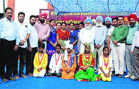 Winners of the Malwe Di Awaaz competition being felicitated by the Malwa Heritage Foundation at Jaipalgarh village in Bathinda on Winners of the Malwe Di Awaaz competition being felicitated by the Malwa Heritage Foundation at Jaipalgarh village in Bathinda on Sunday. 