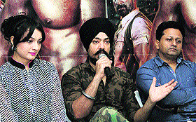 The team of Yoddha - The Warrior addresses the media in Bathinda on Sunday. 