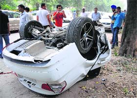 Rear half  of the damaged car in Ludhiana.