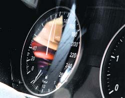The speedometer needle stuck at 120km per hour speed level.