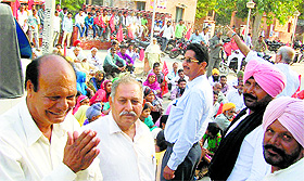 Left party activists participate in a rally in Fazilka. 