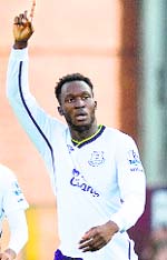 Evertons Romelu Lukaku celebrates his goal against Burnley during their EPL match in Burnley on Sunday.