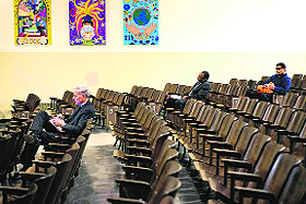 Empty chairs at an Ebola summit in New York on Saturday. 