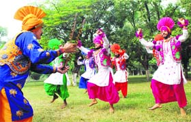 College students rehearse for the inter-zonal youth festival at Guru Nanak Dev University in Amritsar on Monday