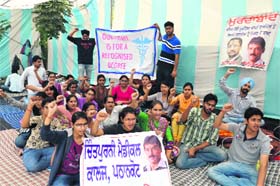Students of Chintpurni Medical College protest outside Government Medical College in Amritsar on Monday