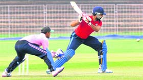 A match in progress between Chandigarh and Jalandhar at the Cricket Stadium in Sector 16 on Monday.