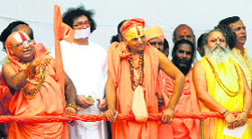 The religious leaders at the swearing-in ceremony in Panchkula on Sunday.