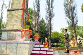 Lt Gen Subrata Saha, General Officer Commanding of the Srinagar-based 15 Corps, during a wreath-laying ceremony at the Badami Bagh in Srinagar on Monday