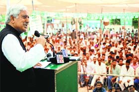 PDP patron Mufti Mohammad Sayeed addresses a gathering in Jammu