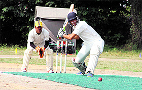 A batsman in action in a match between Doon Defence Academy and Asian School in the Nazar Khan Memorial Doon Youth Cricket Tournament at the Rangers College Ground in Dehradun on Monday. 