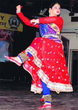 A girl performs dance during the inter-zonal youth festival at GNDU in Amritsar on Tuesday.