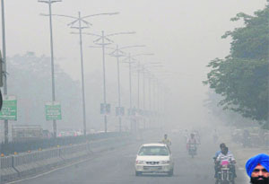 The city was engulfed by a thick blanket of fog on Tuesday.