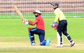 Players in action during a match between Amritsar and Chandigarh at the Cricket Stadium in Sector 16 on Tuesday
