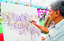 Artist Ram Pratap Verma displays his skills during the Ratnawali festival at Kurukshetra University on Tuesday