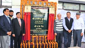 Chairman of the railway Board Arunendra Kumar and other Railway officials during the inauguration of the solar power plant at the Katra railway station on Tuesday.