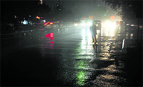City receives light showers in the evening.