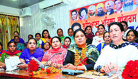 Members of the State Mahila Congress during a meeting in Ludhiana on Tuesday. 