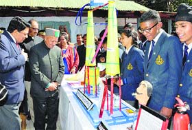 Chief Minister Virbhadra Singh during an exhibition displayed by cadets of the Rashtriya Military School at Chail in Solan district on Wednesday
