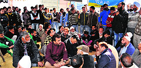 Flood-affected traders sit on a hunger strike in Srinagar 