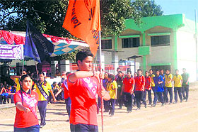 Students participate in the annual sports day at Kendriya Vidyalaya No 1, Udhampur, on Wednesday. 