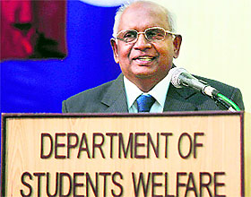 Chairperson of the National Human Rights Commission KG Balakrishnan speaks at the seminar in the University of Jammu on Wednesday. 
