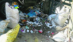 Garbage scattered around the Landour Cantonment Board in Mussoorie on Wednesday