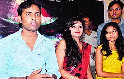 Artistes of a horror film from Uttarakhand during a promotional event in Haridwar on Wednesday
