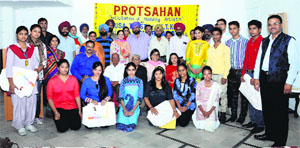 Artists who were honoured by KT Kala Art Gallery in Amritsar on Thursday.