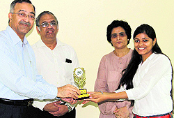 A participant in the Swacch Bharat Abiyaan being felicitated during a function held at Central University of Punjab in Bathinda on Thursday