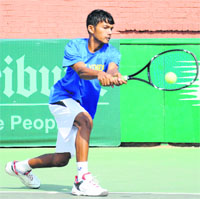CHART trainee Shashikant Rajput in action during the semi-final match against Asav Kumar at the CLTA in Sector 10, Chandigarh, on Thursday.