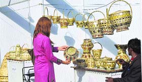 The bamboo crafts at an exhibition in Manali