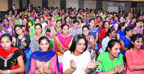 Students participate in International Conference on Cross Culture Nuances. (ICCN-14) at KMV College in Jalandhar on Thursday.