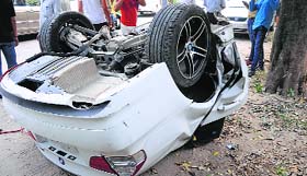 The mangled remains of the car in Ludhiana.