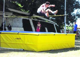 A player attempts a high jump in the inter-school athletics meet at Oak Grove School in Mussoorie on Thursday