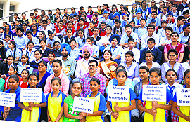 Students at the National Unity Day celebrations held at DAV International School in Amritsar on Friday