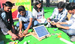 Students make a solar auto-rickshaw during an event on the PEC University of Technology campus in Chandigarh on Friday. Tribune photo: Manoj Mahajan