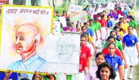 Students take out a rally on Rashtriya Ekta Diwas to celebrate the birth anniversary of Sardar Vallabhbhai Patel in Karnal on Friday.