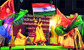 Students of the KMV College present a dance in Jalandhar. 