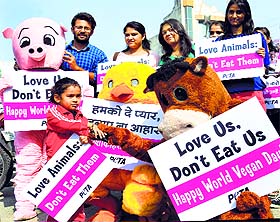 PETA members hold a march in Jalandhar. 