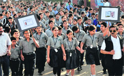 Students participate in the Run for unity on the occasion of Sardar Vallabhbhai Patels birth anniversary in Jammu on Friday. Tribune photo: Inderjeet Singh