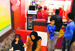 The food outlet opened by 26-year-old Javid Parsa at Jehangir Chowk in Srinagar on Friday. A Tribune photograph 