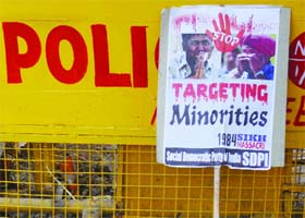A group of organisations, including Muslim NGOs, take out a rally, demanding punishment to those accused of riots, at Jantar Mantar in New Delhi on Saturday