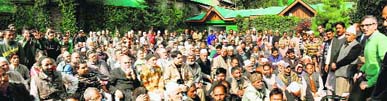 Chief Minister Omar Abdullah addresses party activists from the Sonawar and Beerwah constituencies at his residence in Srinagar.