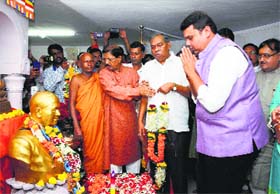 Maharashtra CM Devendra Fadnavis along with his Cabinet ministers pays tributes to Babasaheb Bhimrao Ambedkar at Chaitya Bhoomi in Mumbai on Saturday