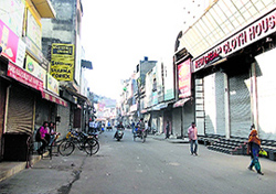 A Phagwara street wears a deserted look as traders observe shutdown